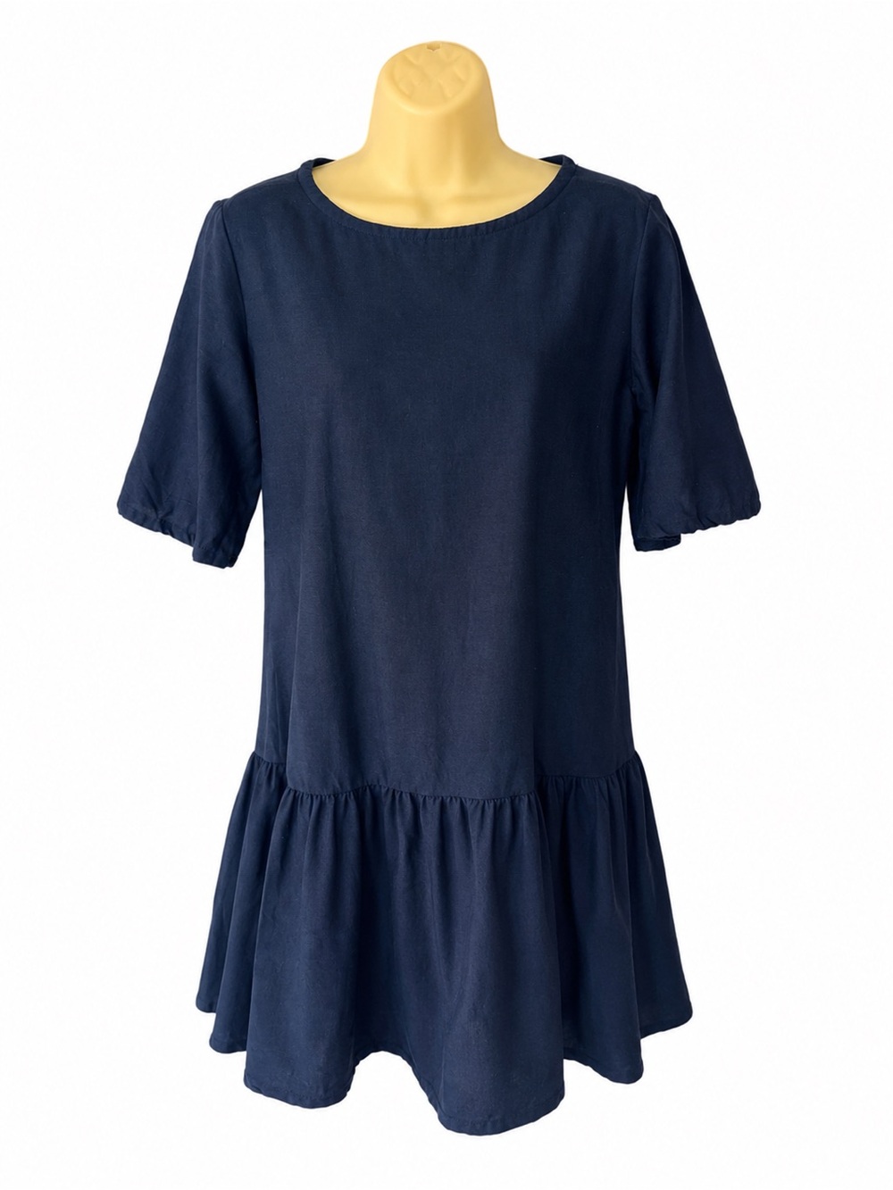 Emma Knudsen Lauren Dress Navy Linen Blend Ruffle Hem Oversized XXS (XS-Sm) - Picture 2 of 11